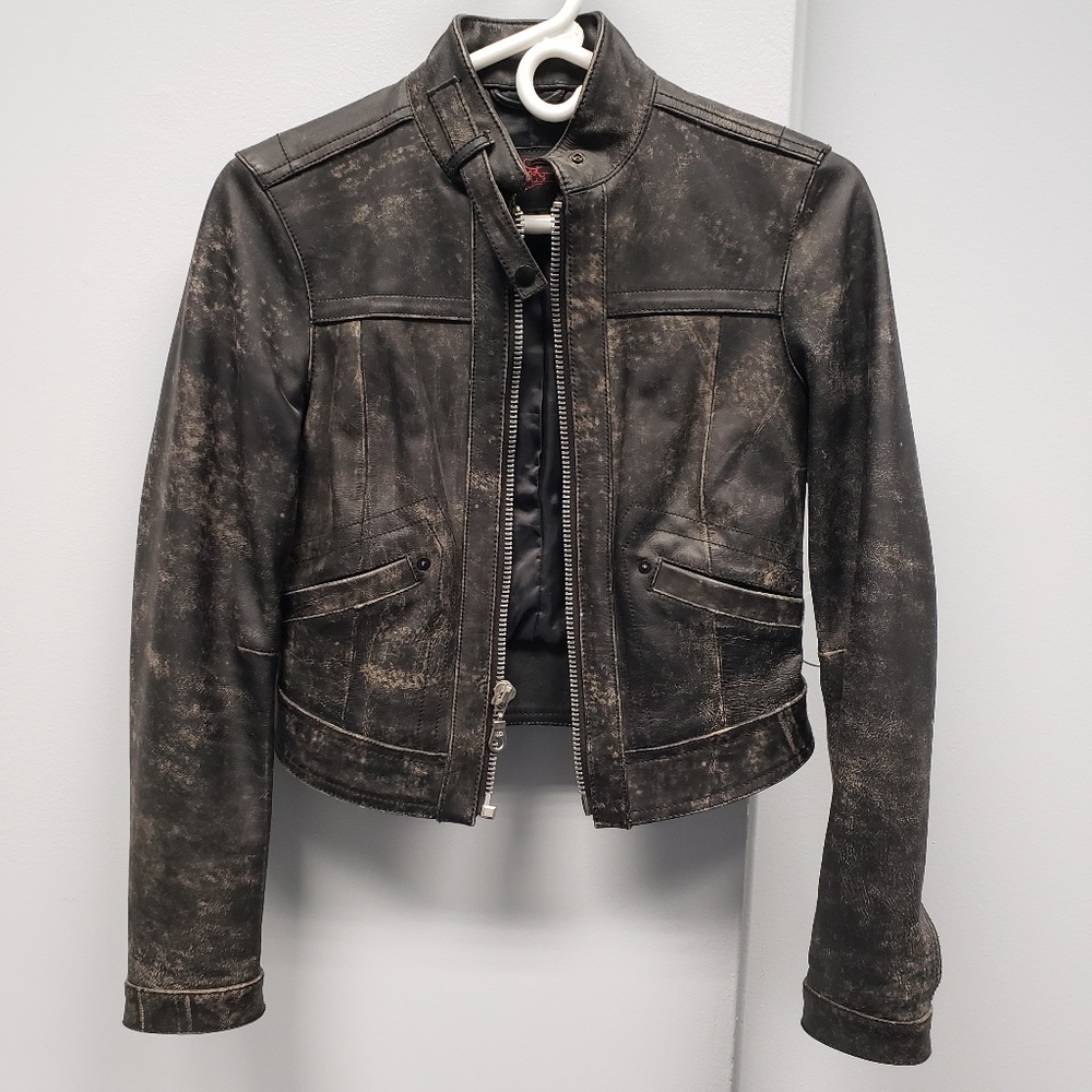 Genuine distressed leather biker jacket
